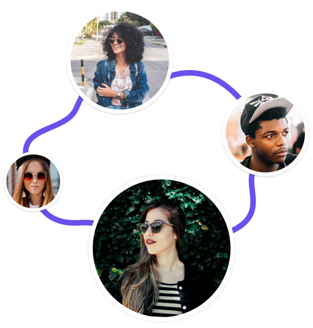 four people in different circles connected by a line